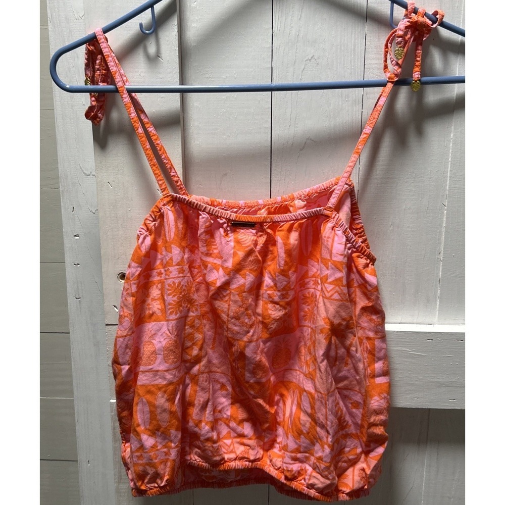 Honolua Surf Co Spaghetti Strap Top Women's Size M Orange/Pink Tropical Print